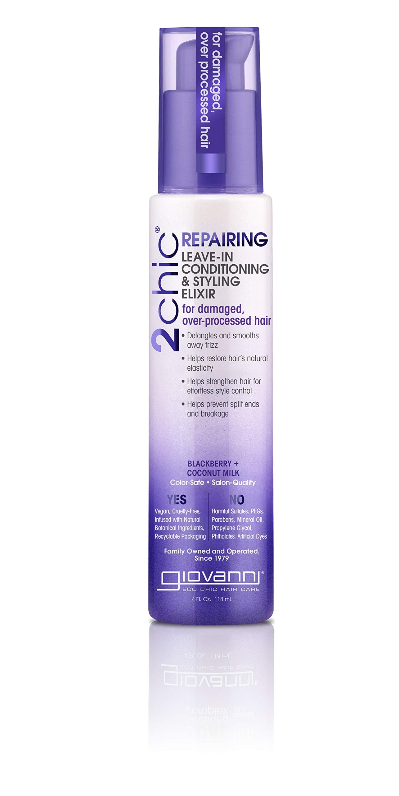 GIOVANNI front packaging of 4 oz elixir showing label and benefits