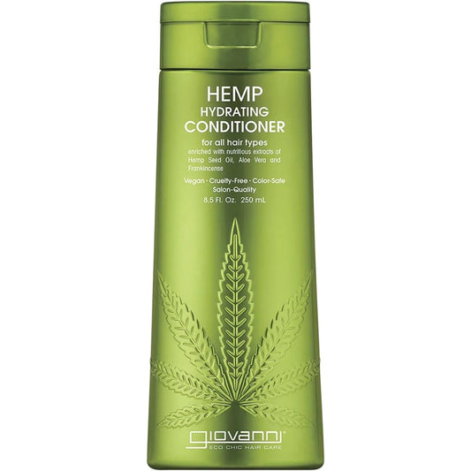 GIOVANNI front packaging showing conditioner bottle and lightweight hydration benefit