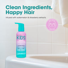 GIOVANNI applied to child's hair demonstrating manageable, frizz-reduced styling