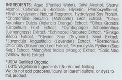 GIOVANNI ingredients label close-up highlighting herbal mineral finish