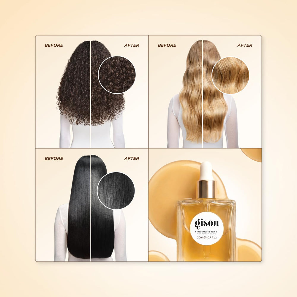 Gisou bottle beside honey spoon highlighting Mirsalehi Honey ingredient benefit