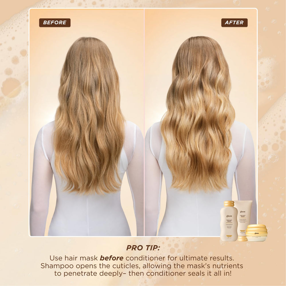 Gisou mask being applied in shower for instant hydration and frizz control