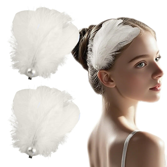 GIYAWA front view of two white feather clips showing overall design and elegance