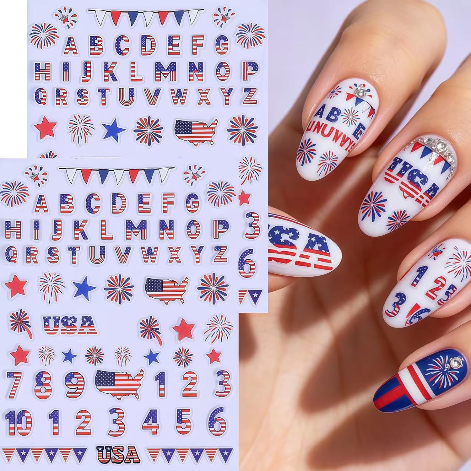 GJJBQTT detail view of letters and numbers for personalized Independence Day dates