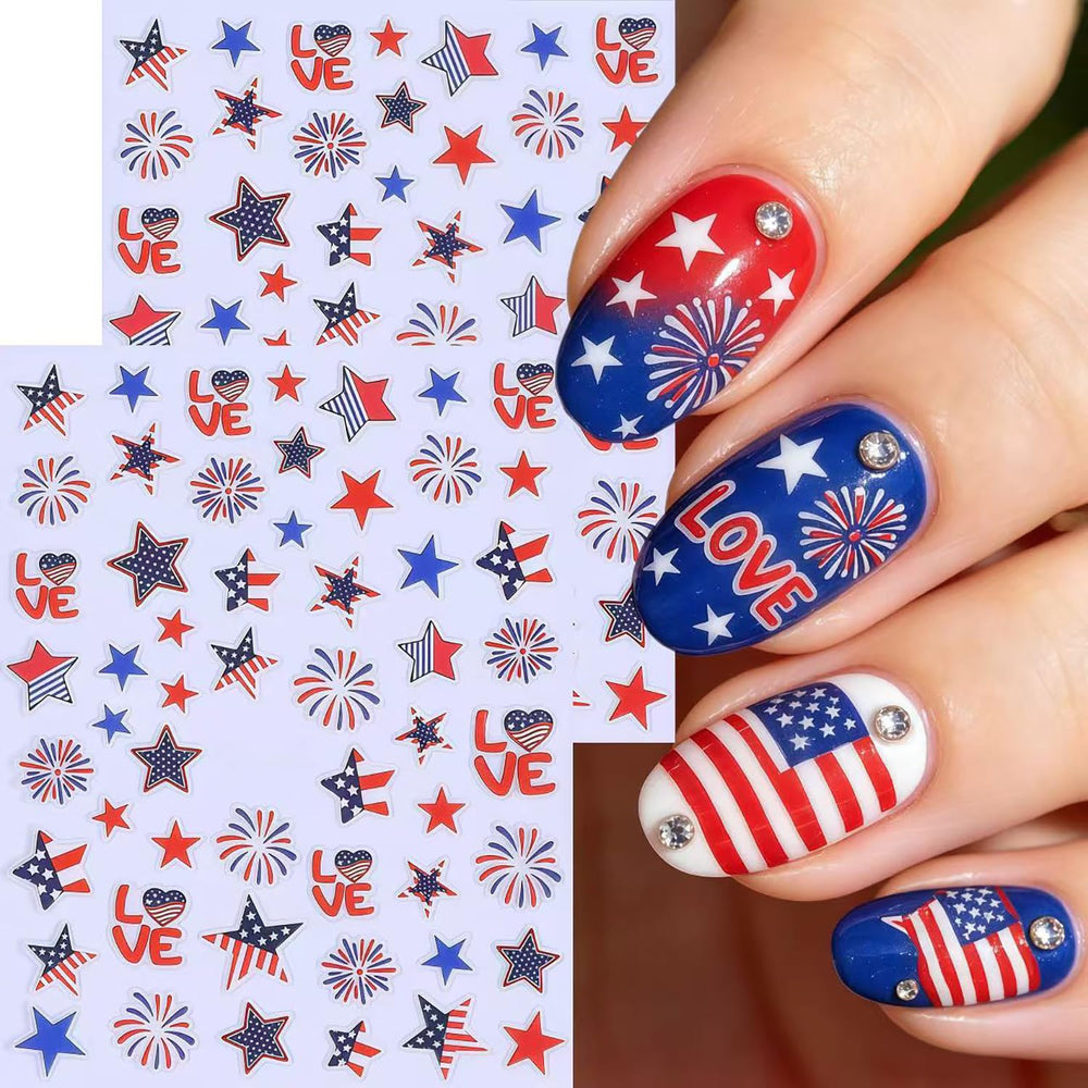 GJJBQTT finished manicure in red white and blue showcasing festive nails