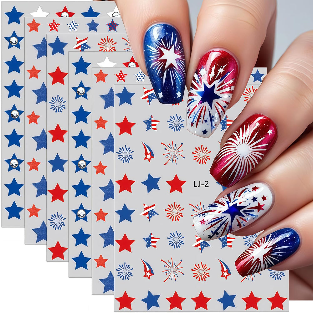 GJJBQTT front packaging showing six patriotic sticker sheets for quick manicures