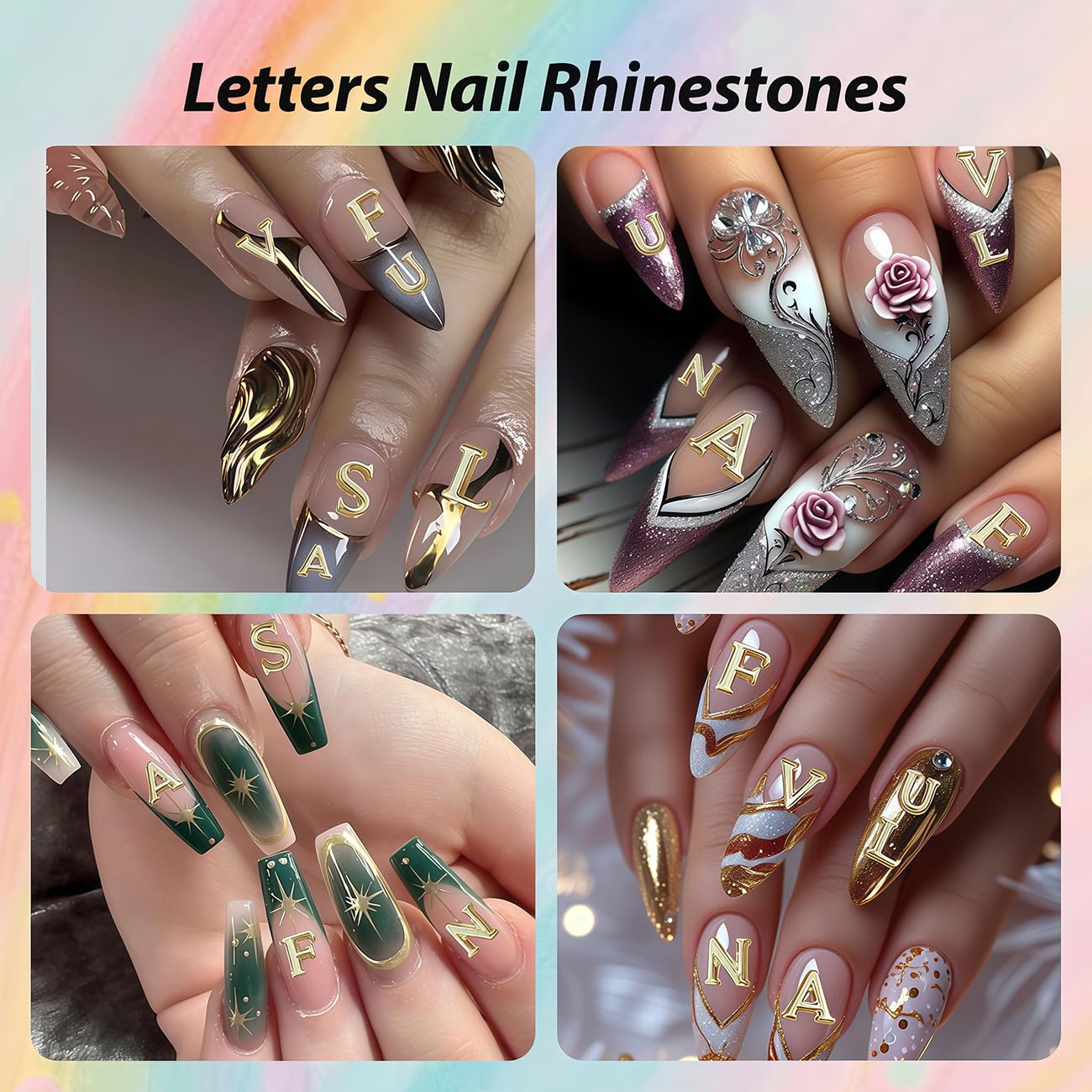 GJJBQTT finished party nails with letter charms adding personalized flair