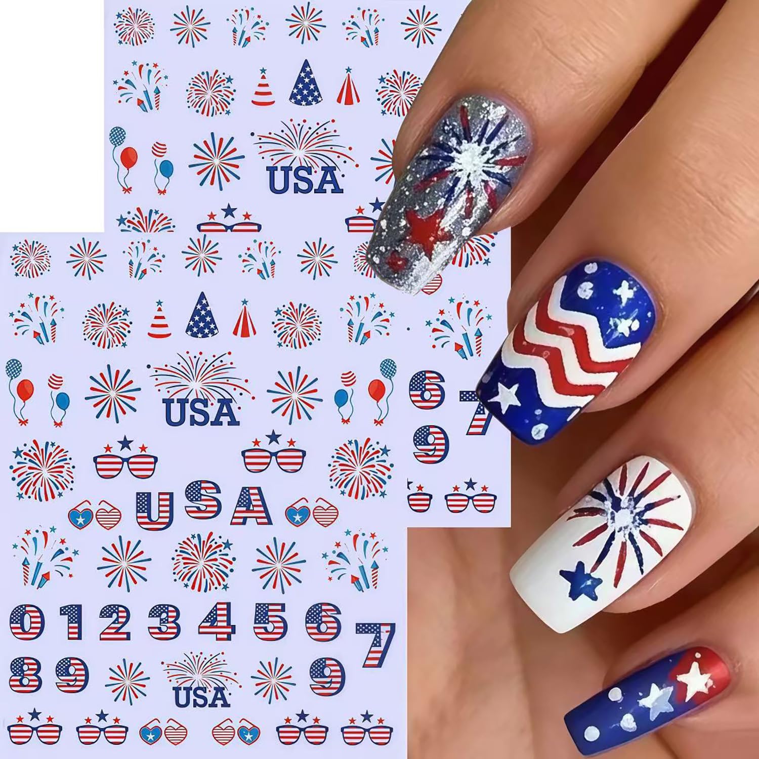 GJJBQTT close-up of sheet showing star and fireworks decals for precise placement