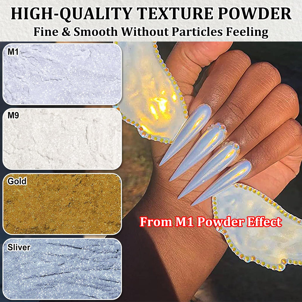 GJNL gold mirror powder on nail tip showing scale and metallic shine