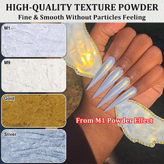 GJNL gold mirror powder on nail tip showing scale and metallic shine