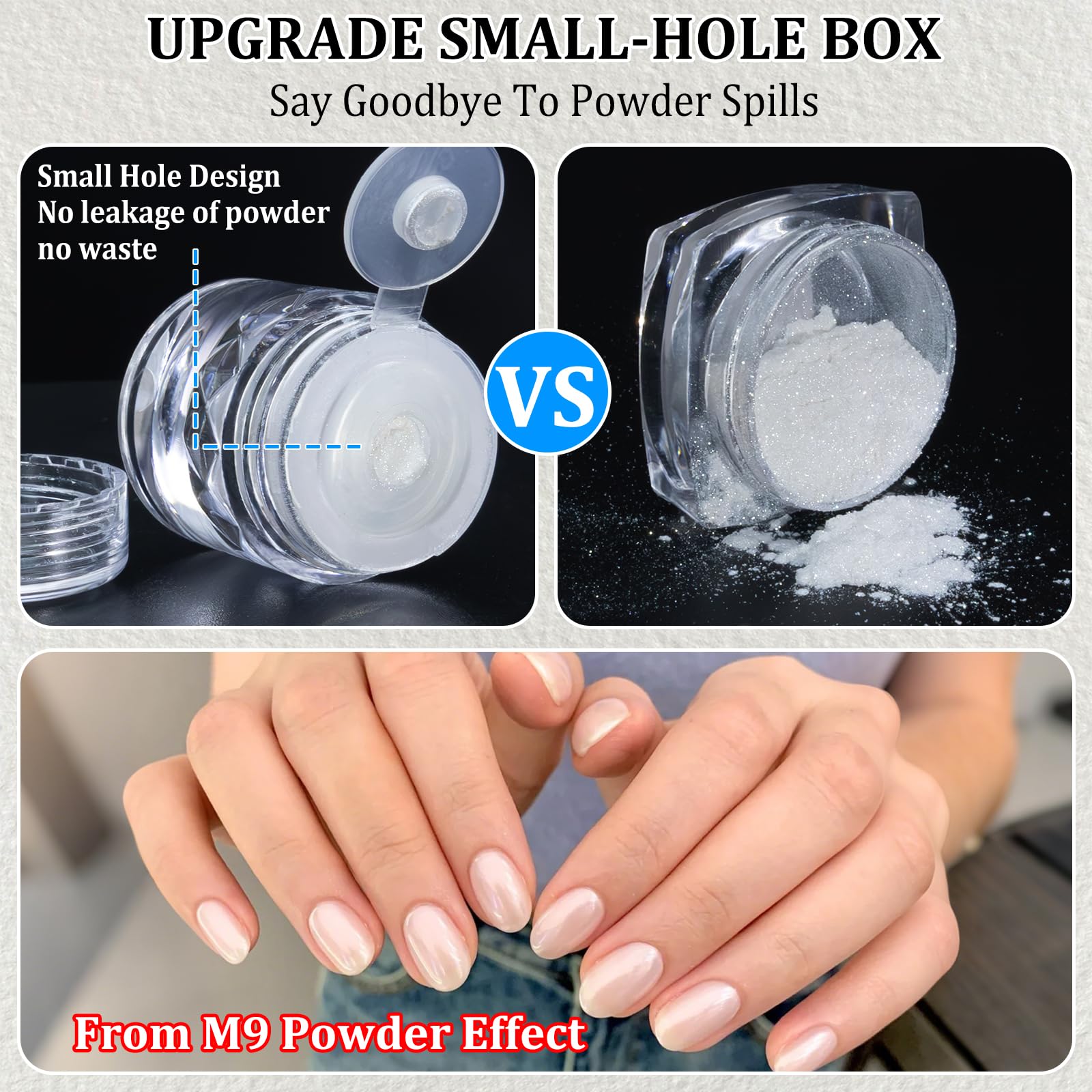 GJNL silver mirror powder open jar demonstrating fine reflective texture