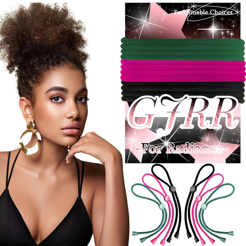 GJRR front packaging of six adjustable hair ties shows colors and bulk value, ideal for gifting