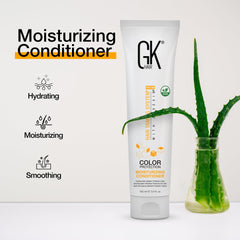 GK HAIR keratin badge graphic emphasizing strength and added shine