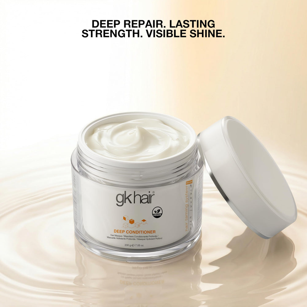 GK HAIR finished smooth shiny hair showing frizz control and shine