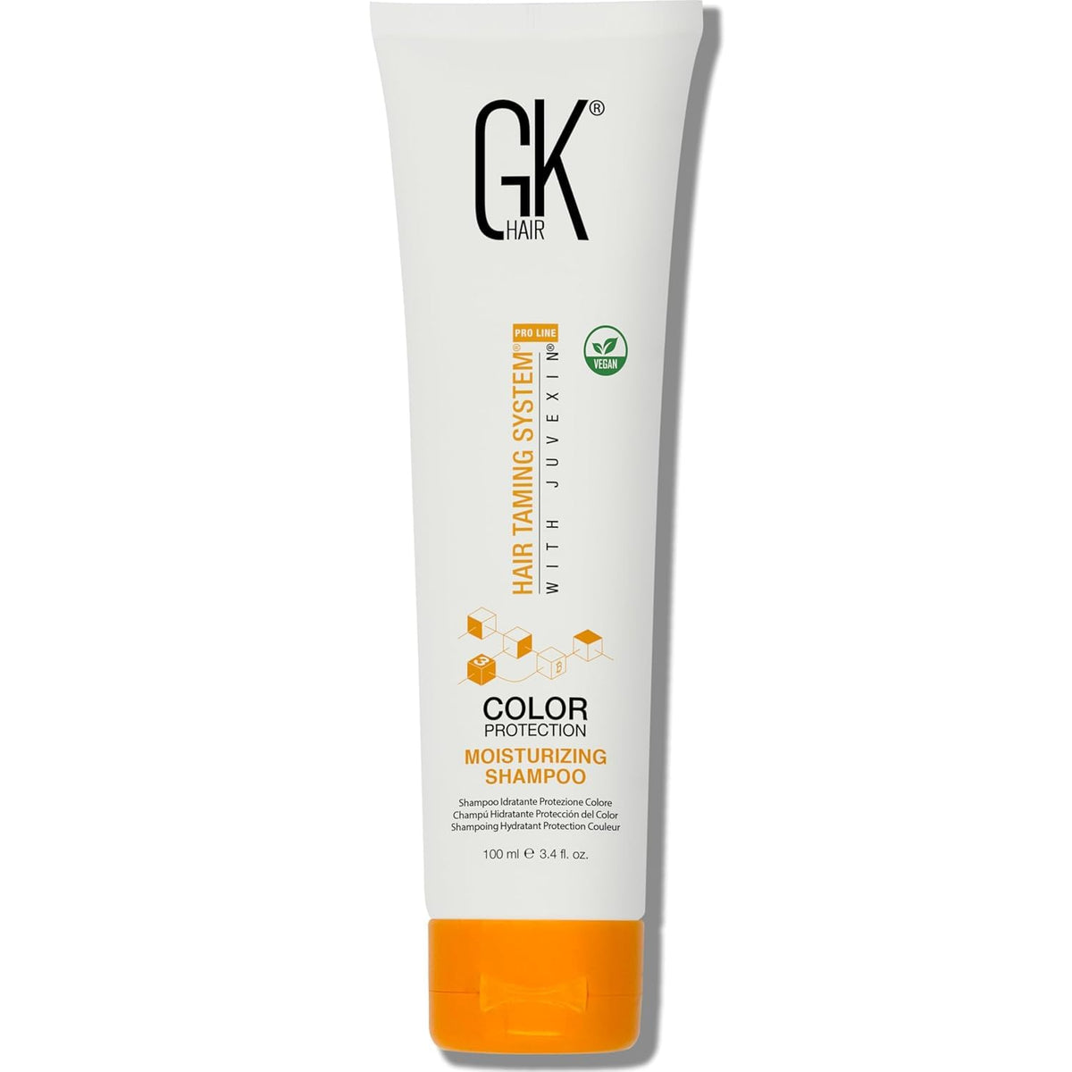 GK HAIR front packaging showing moisturizing shampoo and travel size benefit