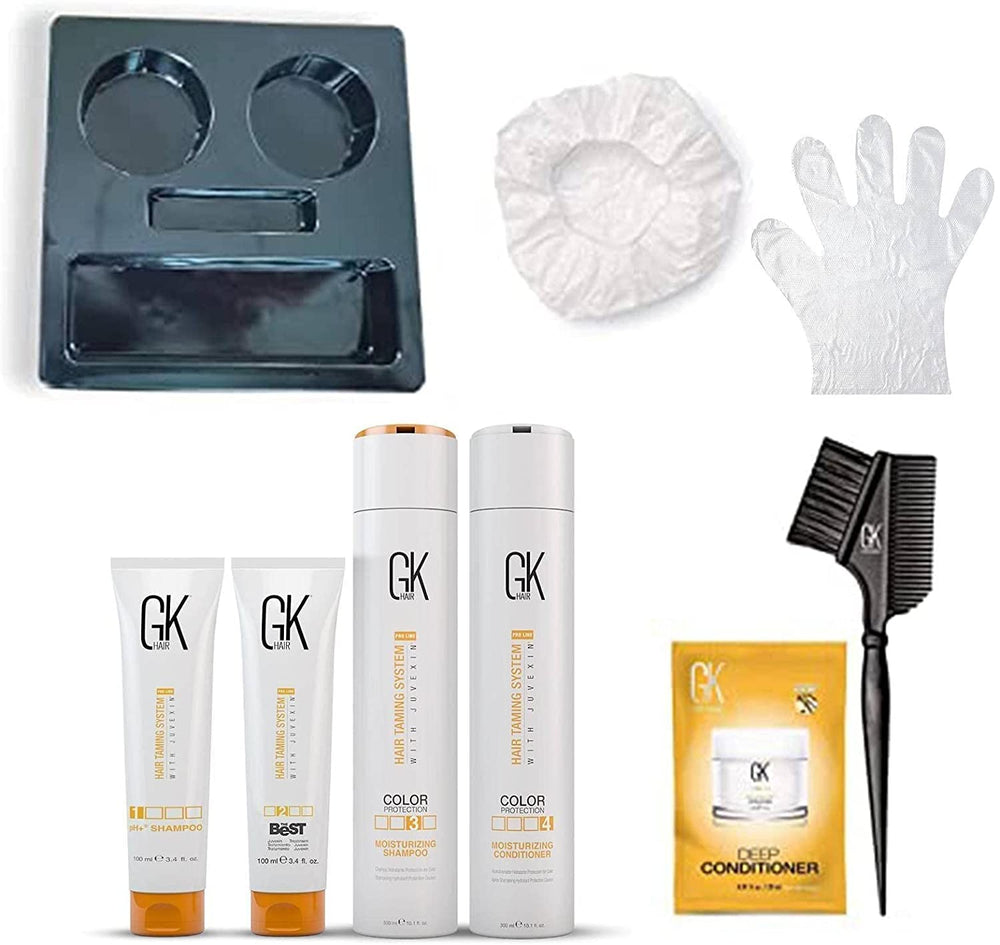 GK HAIR front box view showing the complete consumer kit and professional look