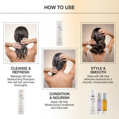 GK HAIR closeup of shampoo label highlighting sulfate-free formula and color-safe benefits