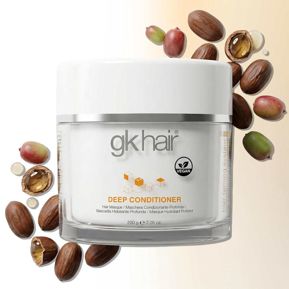 GK HAIR open jar texture close-up demonstrating rich conditioning