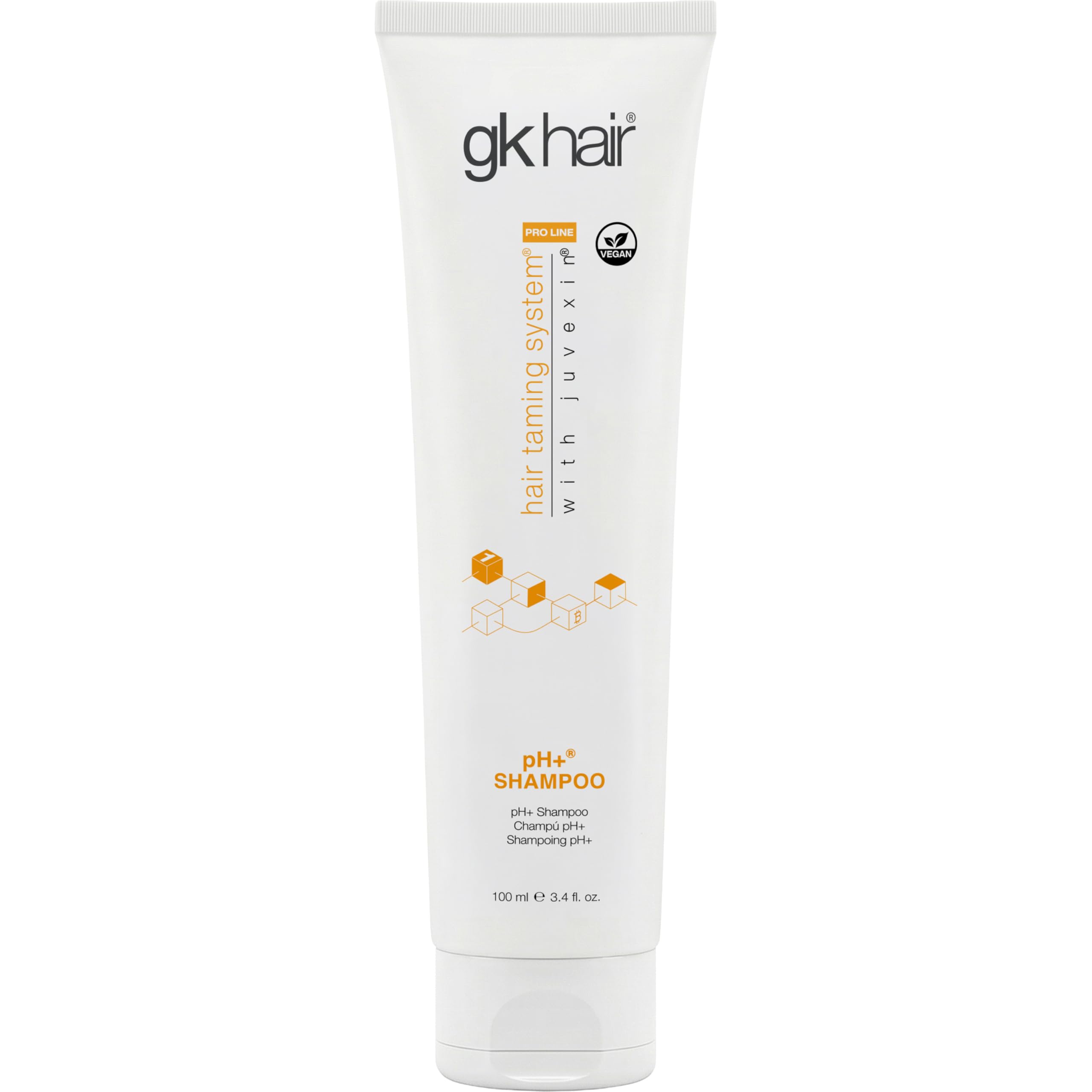 GK HAIR front bottle view showing compact travel size and professional benefit