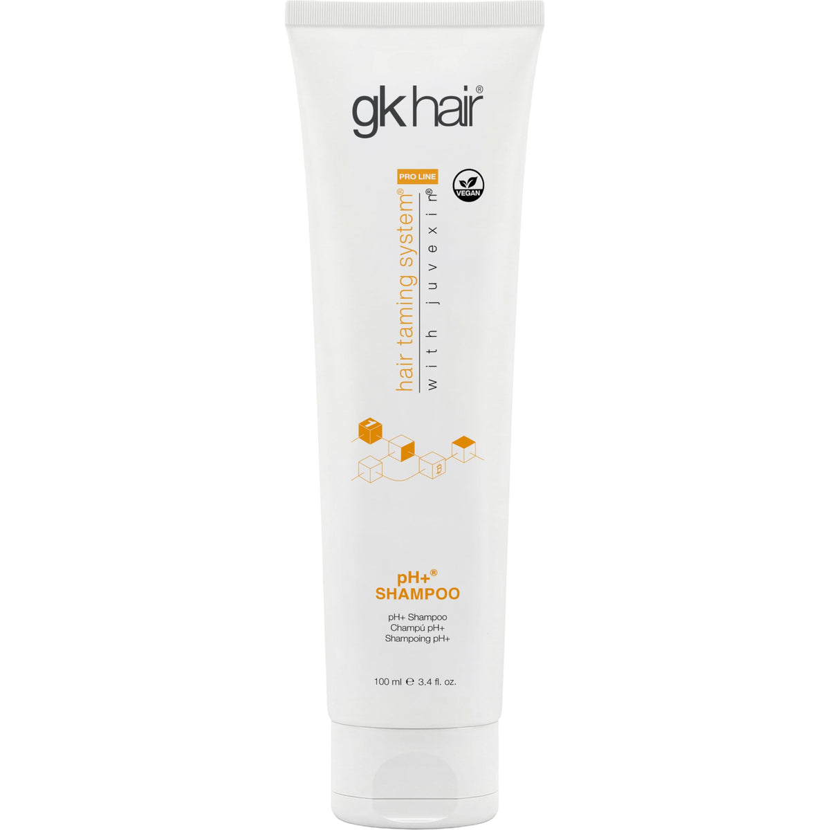 GK HAIR front bottle view showing compact travel size and professional benefit