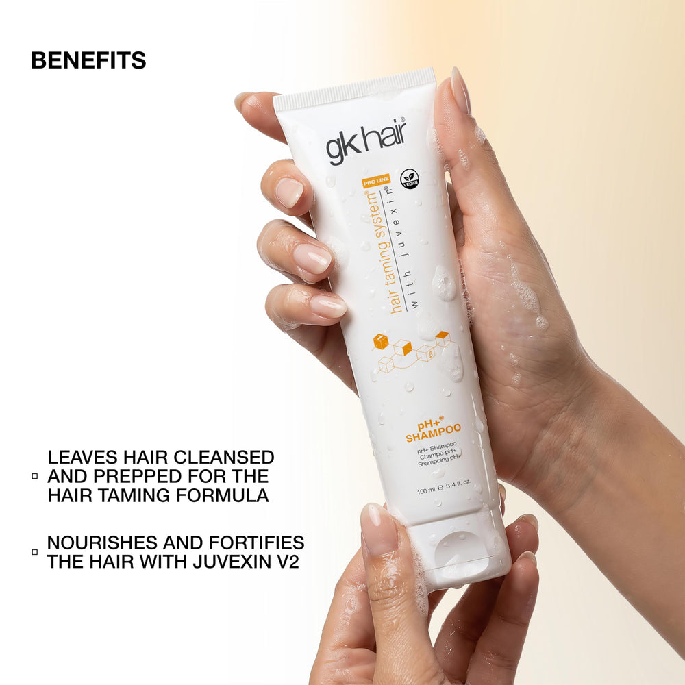 GK HAIR bottle tucked in travel bag showing portability benefit