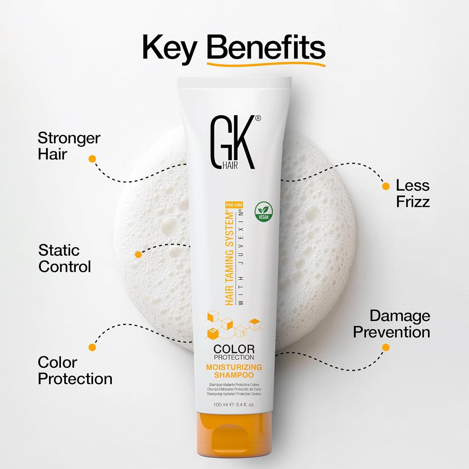 GK HAIR bottle with splashing water in shower, showing hydrating action