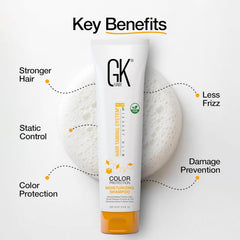GK HAIR bottle with splashing water in shower, showing hydrating action