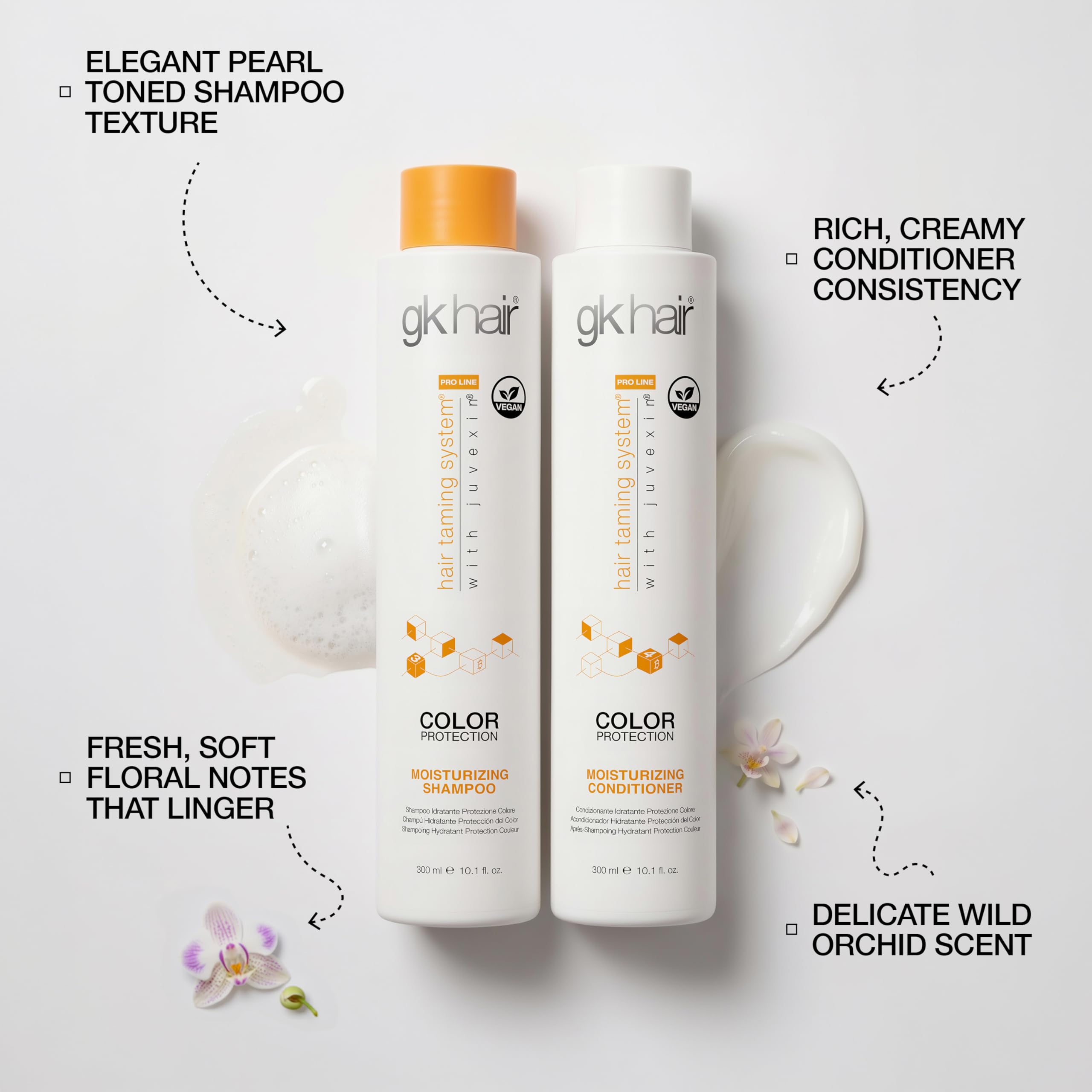 GK HAIR shampoo lather texture demonstrating gentle cleansing and moisture