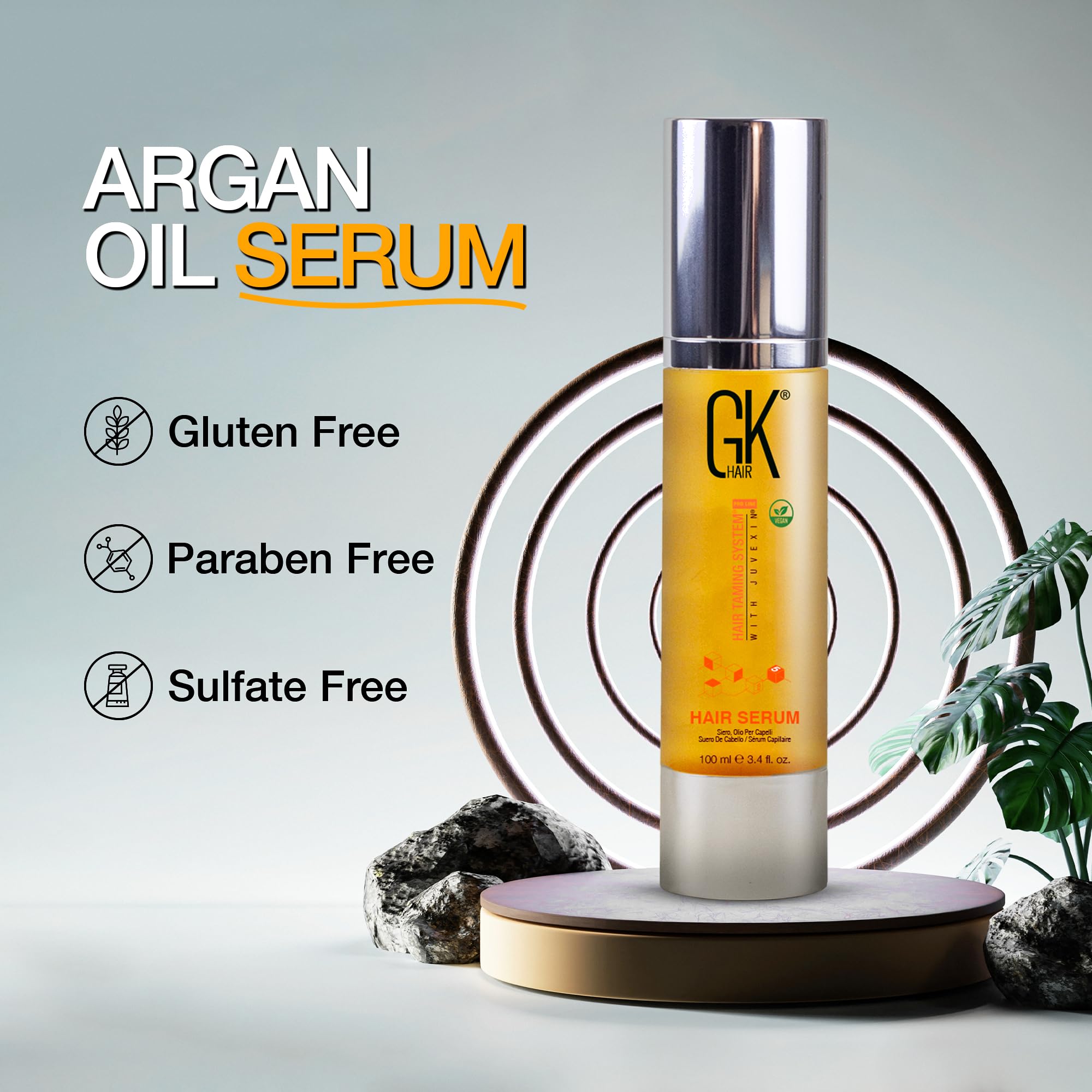 GK HAIR bottle on bathroom shelf suggesting everyday convenience and routine benefit