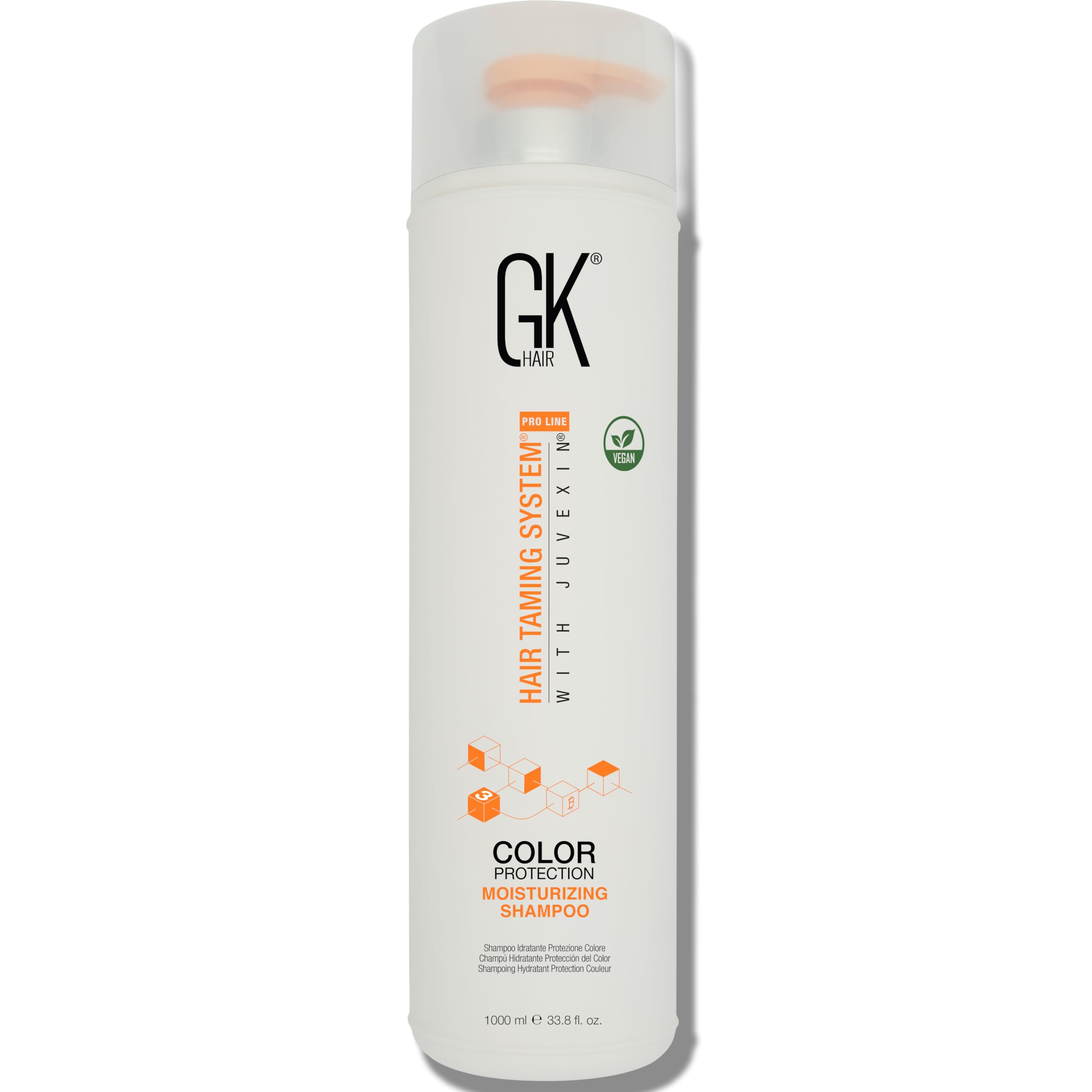 GK HAIR front bottle view showing salon-size 1L and benefit of deep hydration