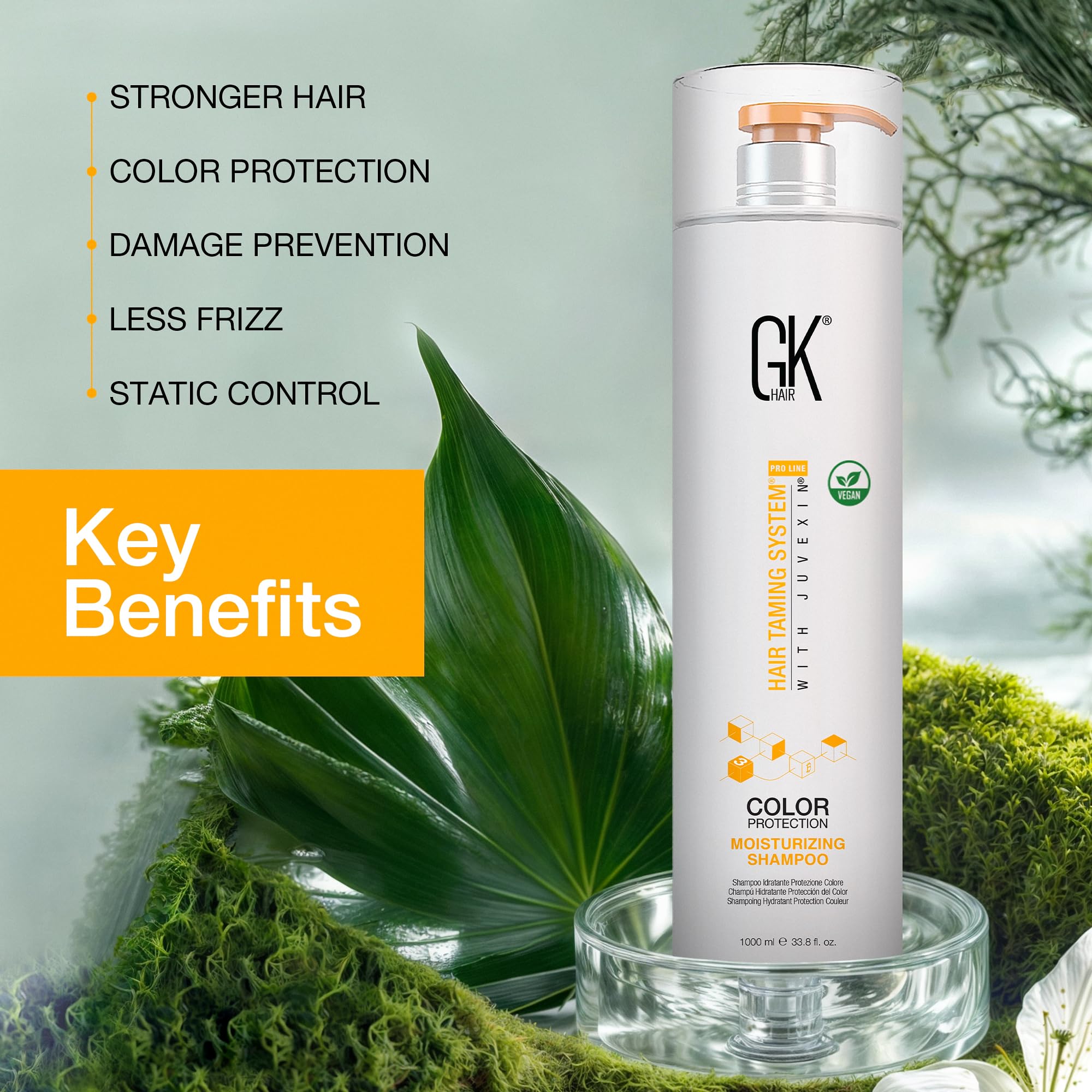 GK HAIR shampoo pouring texture showing thickness and moisturizing performance