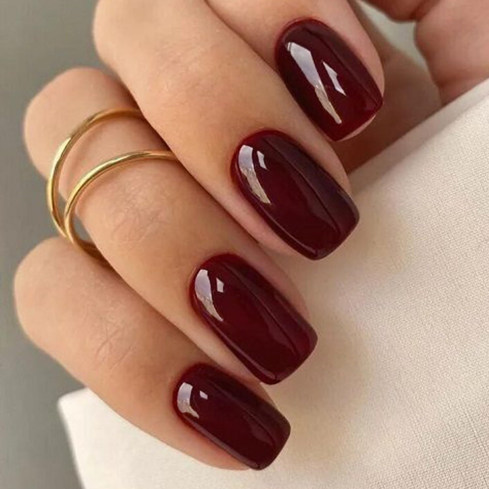 GLAMERMAID front packaging showing burgundy medium square nails and instant salon finish