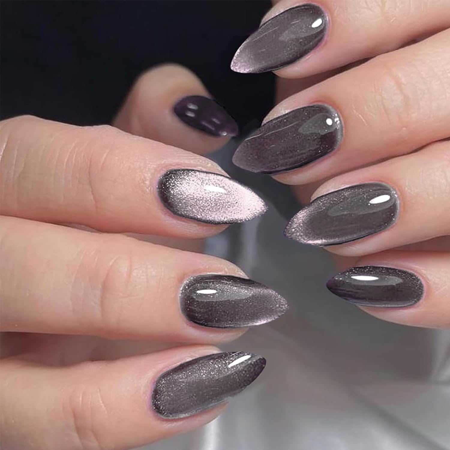 GLAMERMAID front packaging showing dark purple cat-eye nails and quick salon benefit