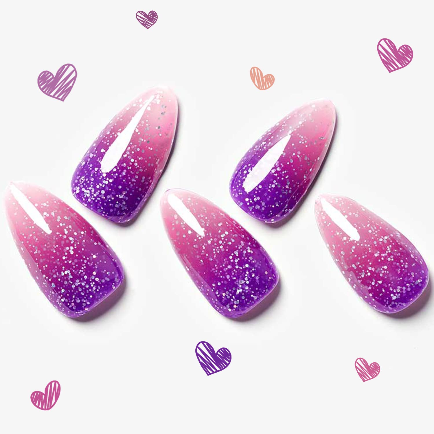 GLAMERMAID front packaging showing medium almond set and color-changing ombre benefit