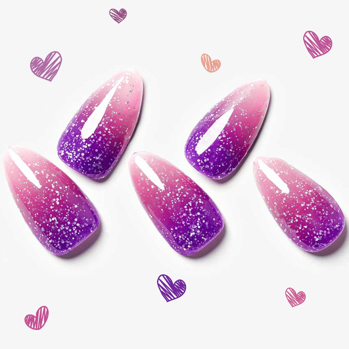 GLAMERMAID front packaging showing medium almond set and color-changing ombre benefit