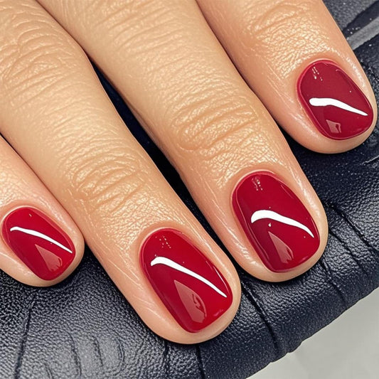 GLAMERMAID front packaging showing pure red press-on nails and set benefits