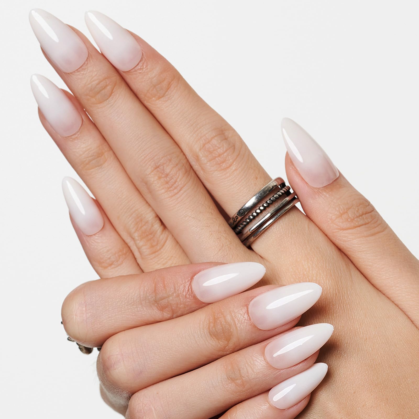 GLAMERMAID model applying a press-on nail showing fast at-home use