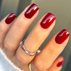 GLAMERMAID light red squoval nails top view showing natural short fit