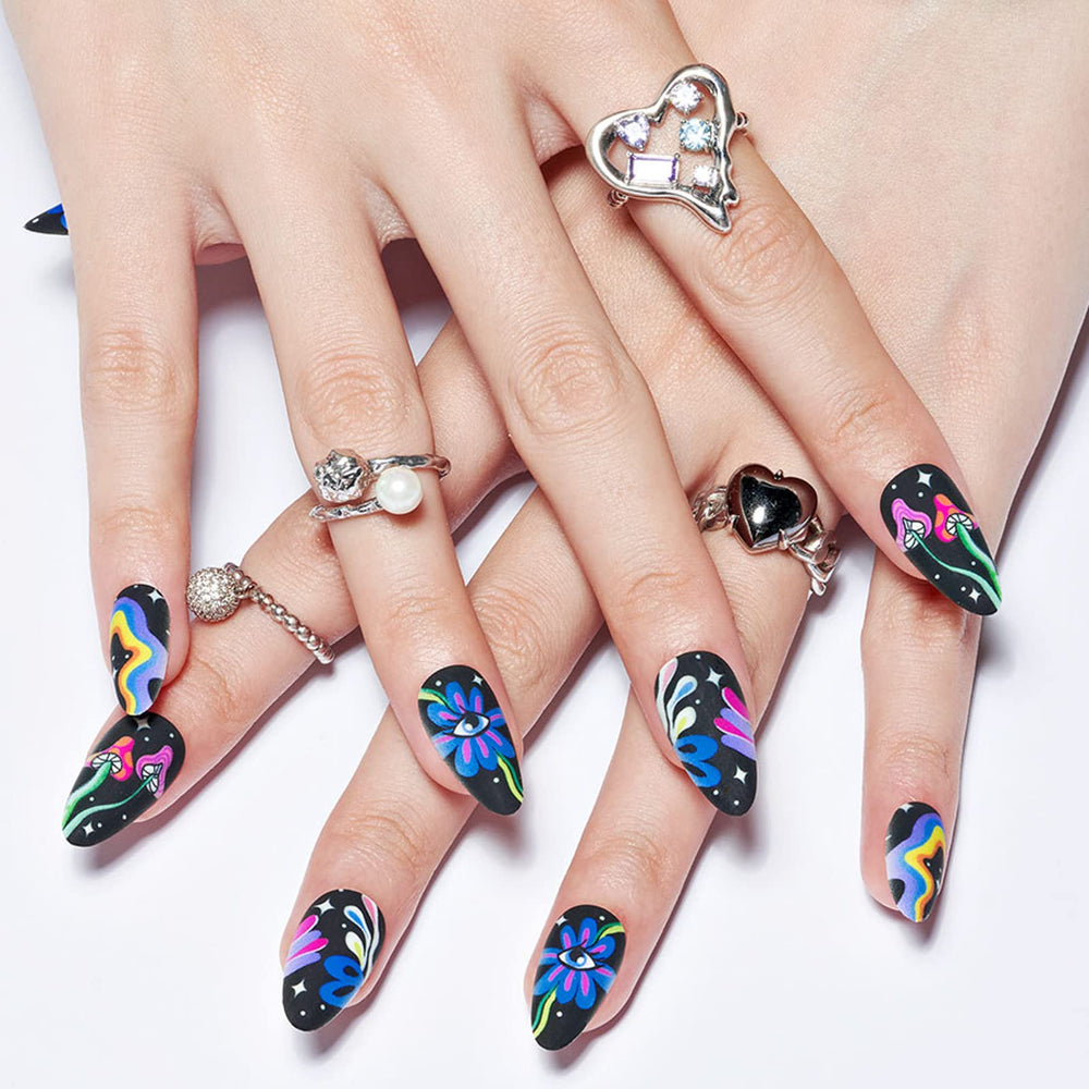 GLAMERMAID nails applied on hand showcasing Halloween cartoon style