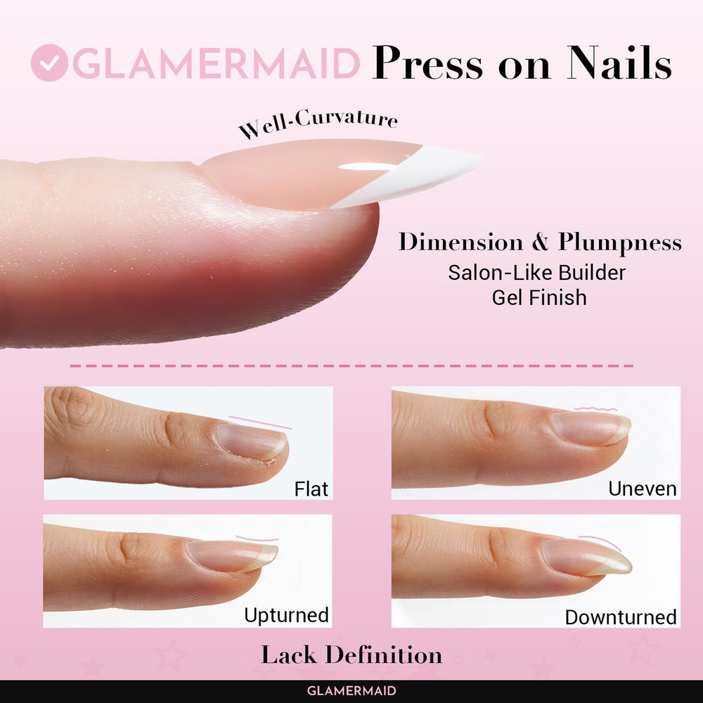 GLAMERMAID nails displayed on fingers to show size options and custom trimming benefit