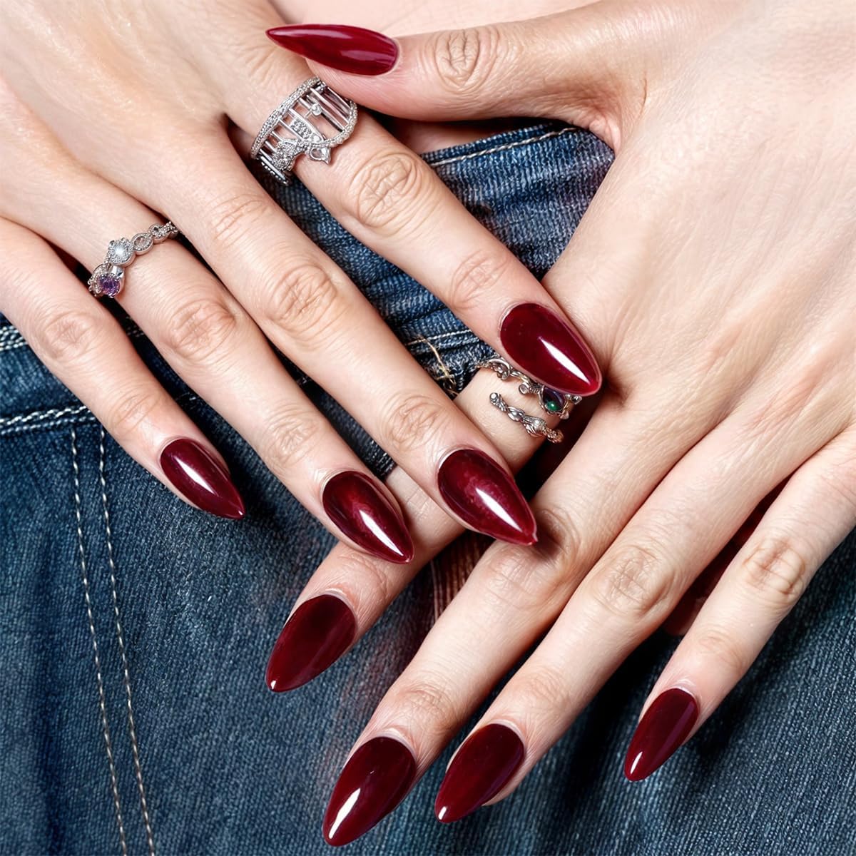 GLAMERMAID dark red stiletto close-up showing rich burgundy detail