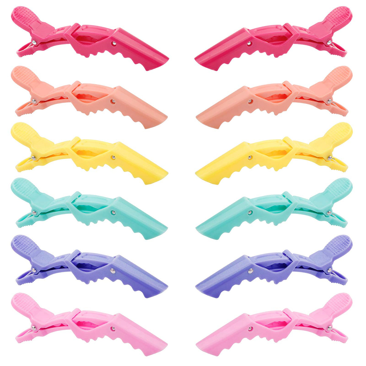 GLAMFIELDS front view of 12 pastel alligator clips showing full set and packaging benefit: organized storage