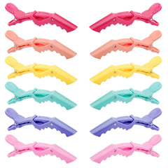 GLAMFIELDS front view of 12 pastel alligator clips showing full set and packaging benefit: organized storage
