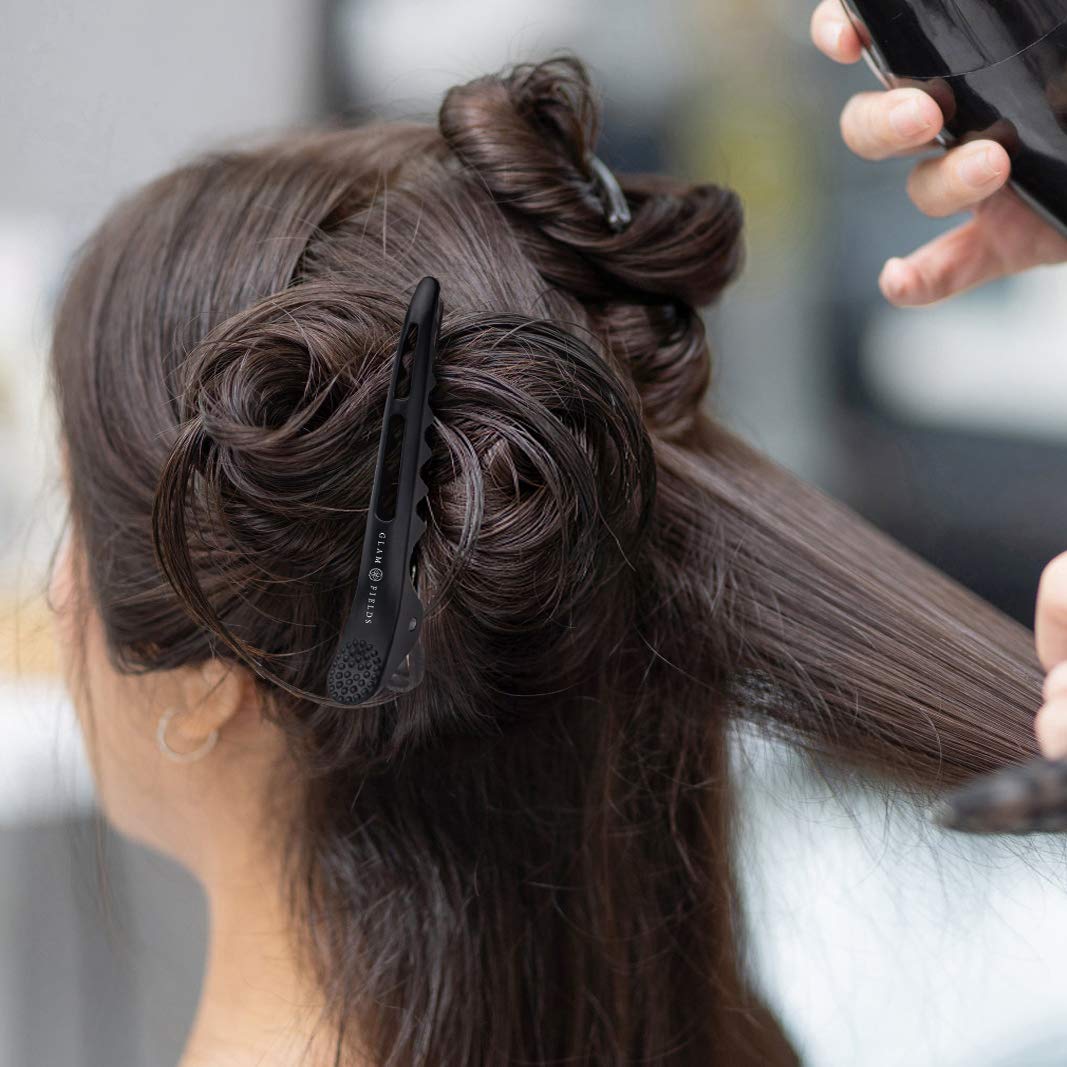 GLAMFIELDS clips on a salon station showing professional-ready organization benefit