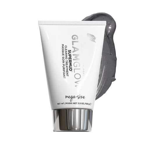 Glamglow SUPERMUD front packaging showing jar and label for clear treatment benefit