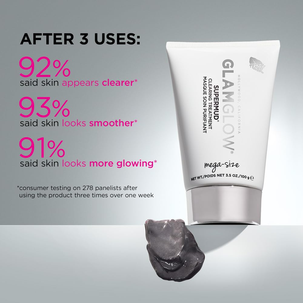Glamglow SUPERMUD thick charcoal mud texture close-up highlighting purifying action