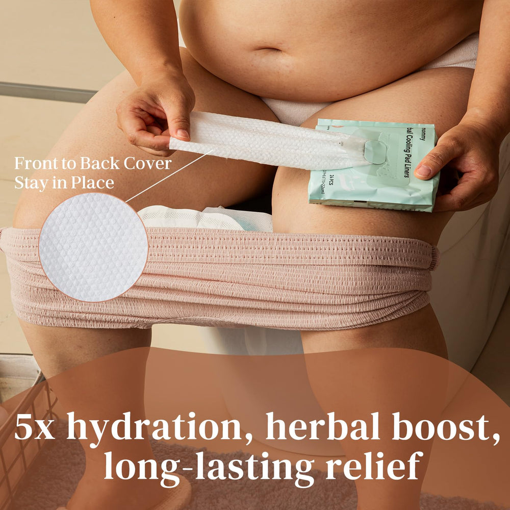 Glamommy lifestyle image of a new mom holding the recovery kit for convenience