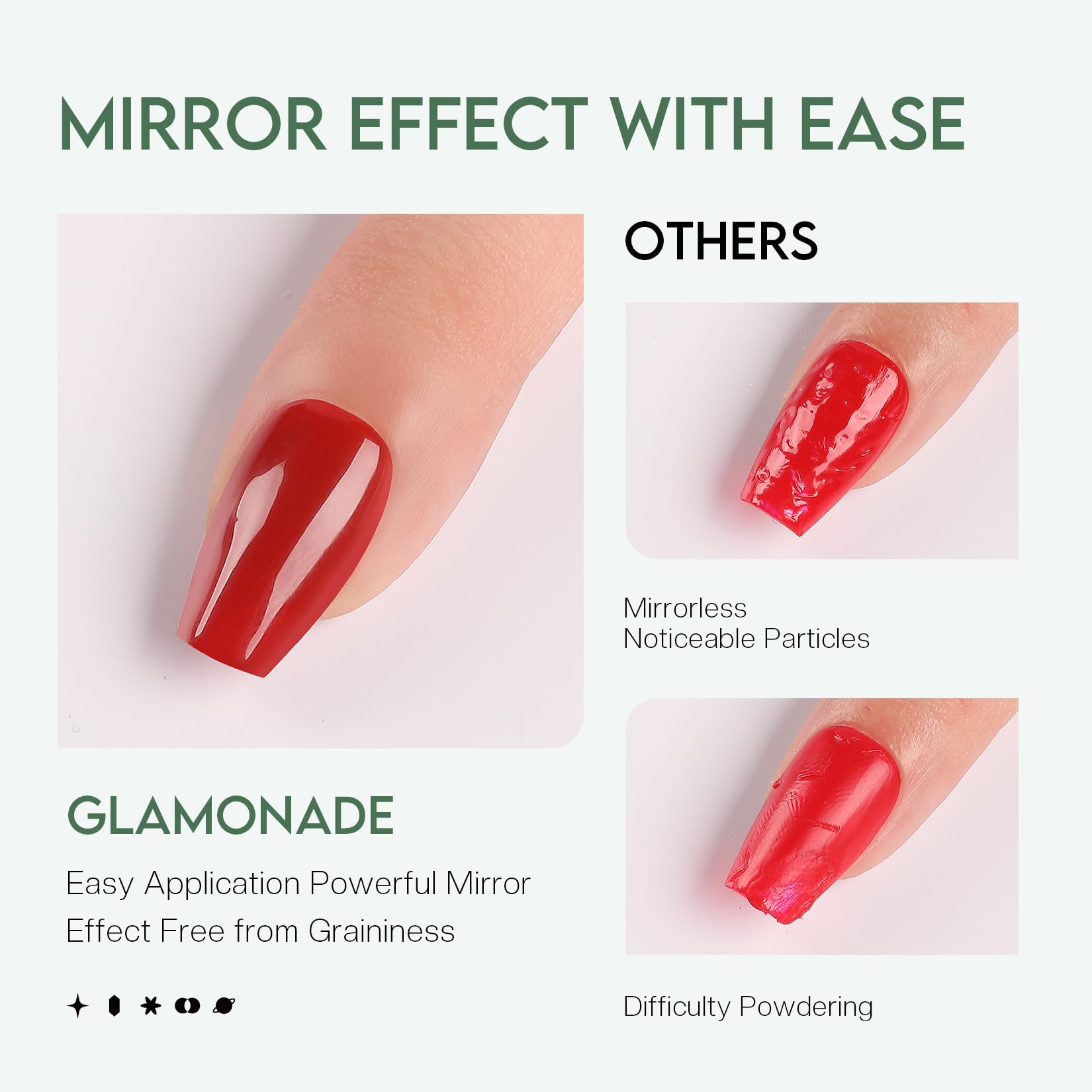 Glamonade before-and-after manicure comparison showing chip-resistant shine