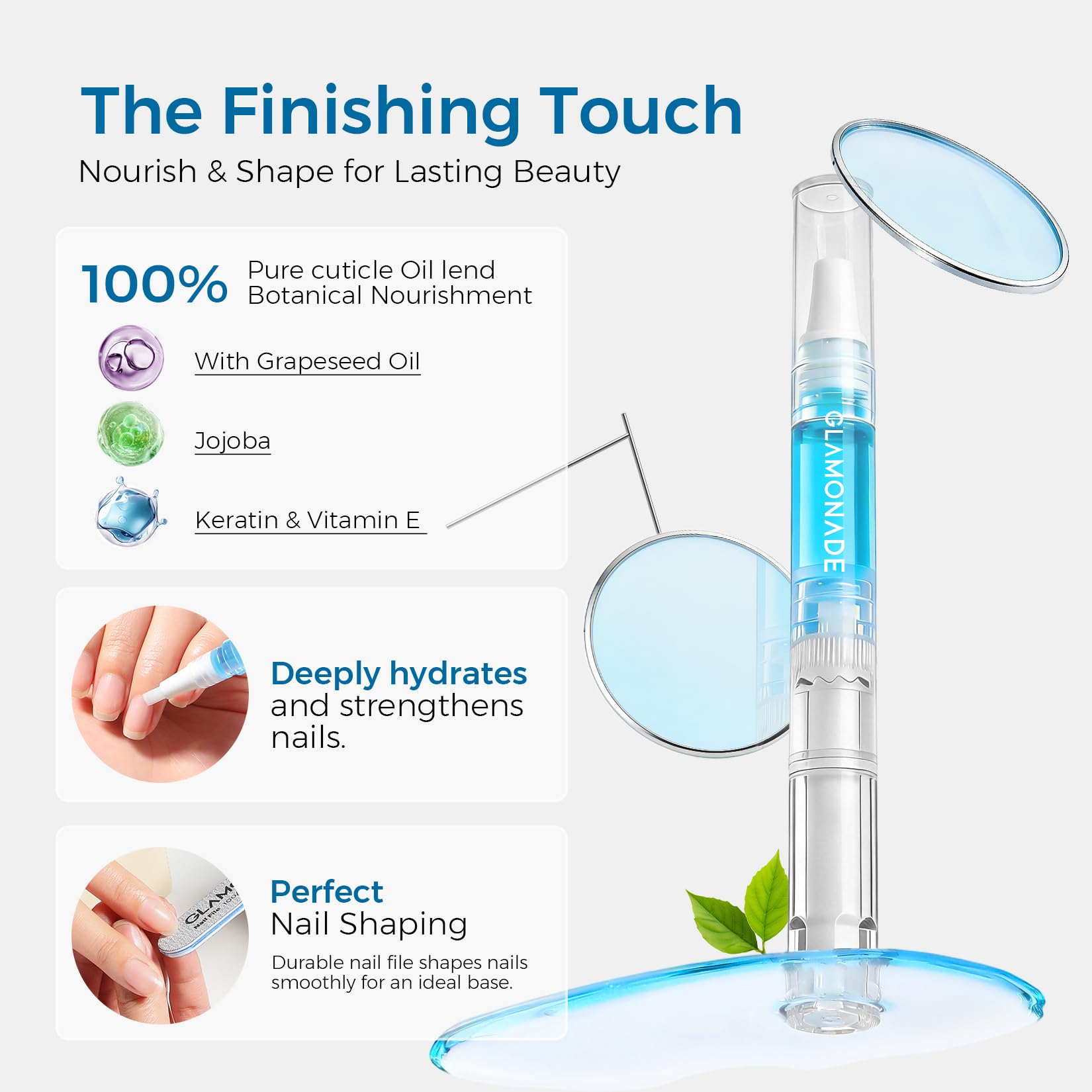 Glamonade nail brush and blue cleaner demonstrating residue removal benefit
