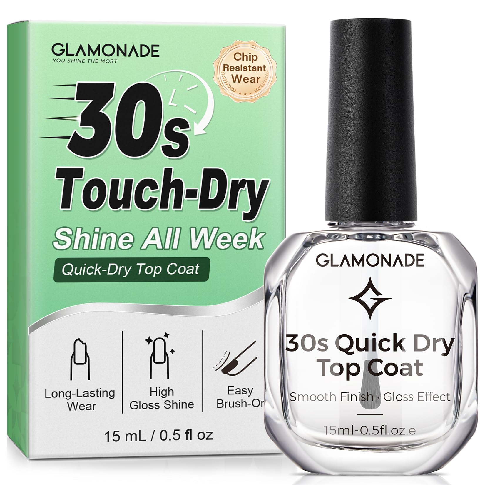 Glamonade front bottle showing clear top coat and branding for easy identification